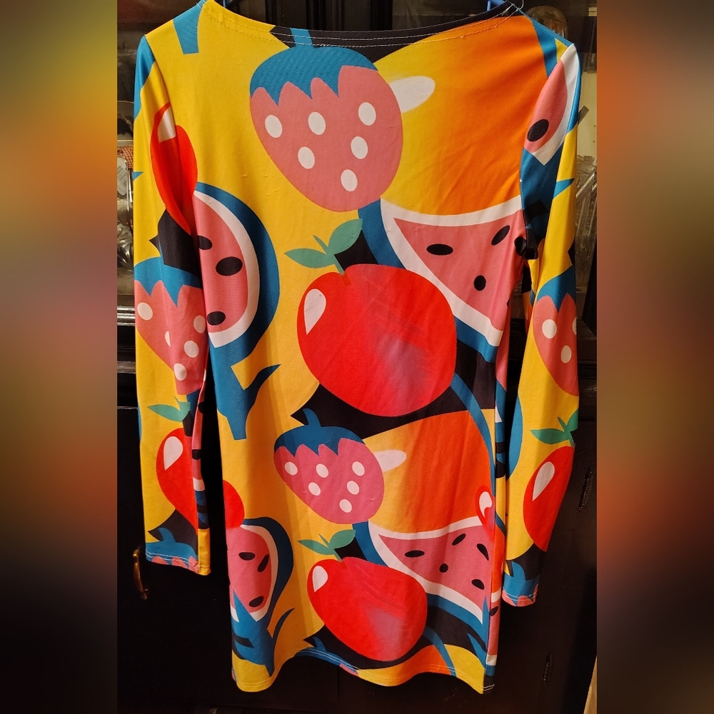 Nasty Gal×Lazy Oaf Spandex Fruit Print Dress, Size Large - Picture 3 of 4